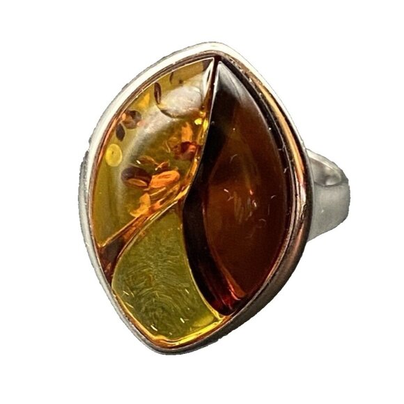 Unbranded Jewelry - Multi-Color Baltic Amber Ring Size 7.25 925 Sterling Silver 5.4 G 23 h x 17.7 mm